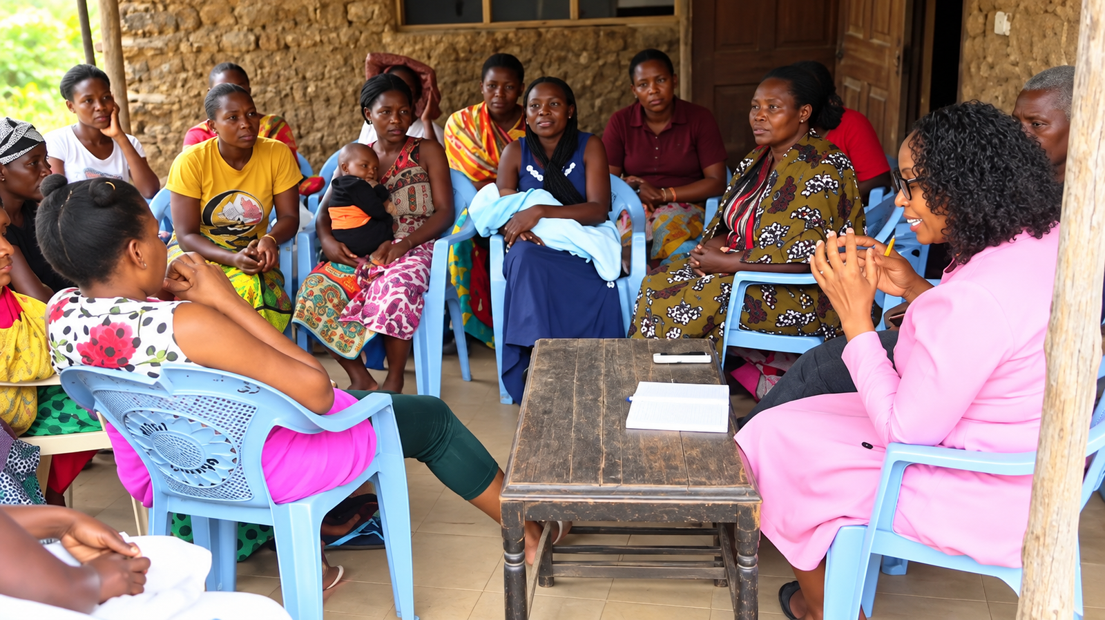 Women participating in sewing training