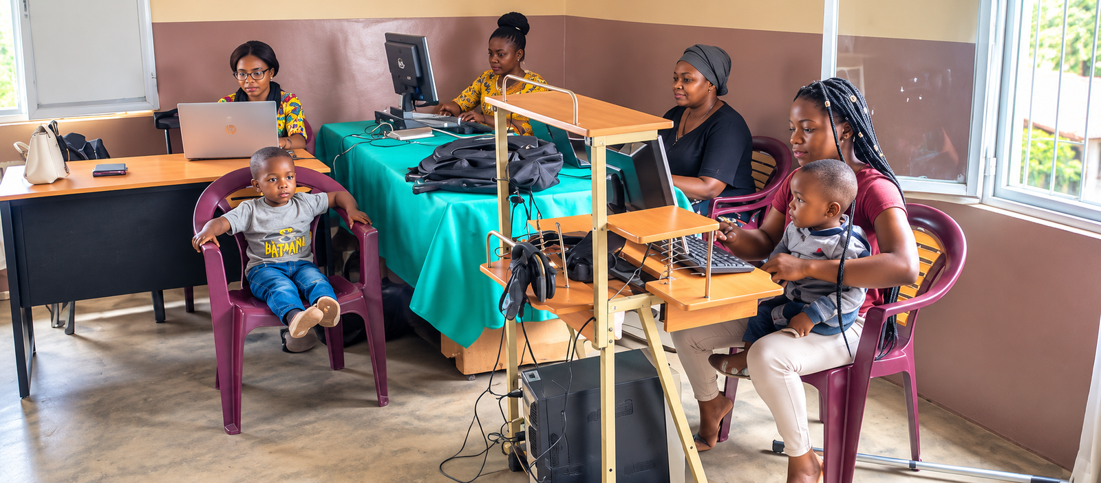 Young mother learning technology skills